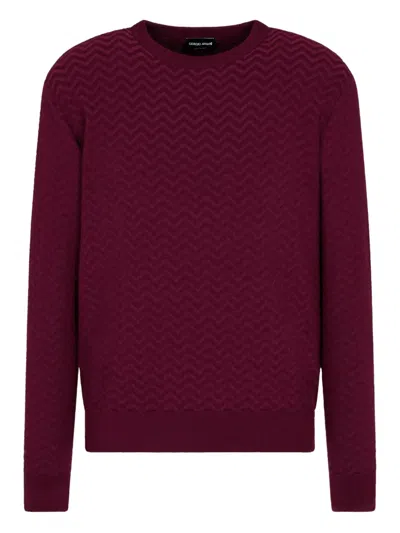 Giorgio Armani Chevron-pattern Knitted Sweater In Red