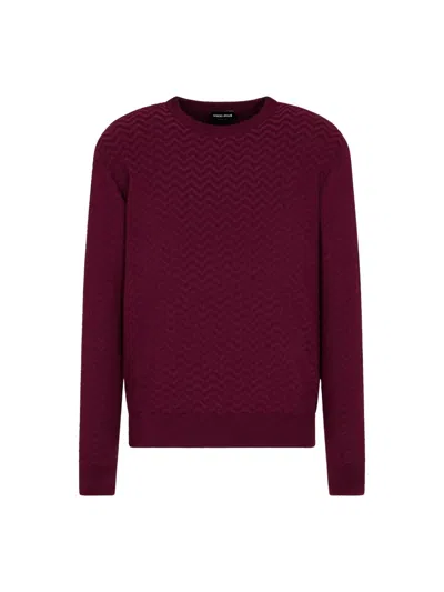 Giorgio Armani Chevron-pattern Knitted Sweater In Red