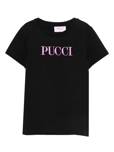 Pucci Junior Logo-embroidered T-shirt In Black