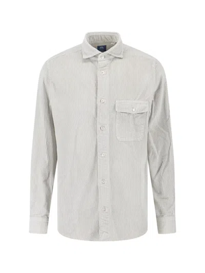 Finamore 1925 Minimalist Grey Shirt With Button-down Front And Long Sleeves In White