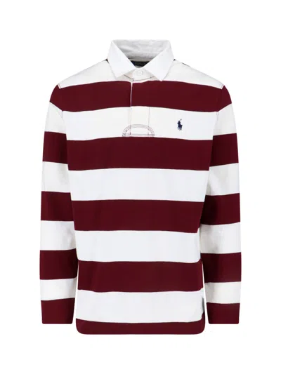 Polo Ralph Lauren Classic Fit Burgundy/cream Striped Polo Shirt In Red