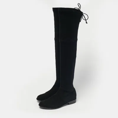 Pre-owned Stuart Weitzman Black Suede Lowland Over The Knee Boots Size 36