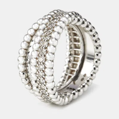 Pre-owned Van Cleef & Arpels Perlée Diamonds Duo 18k White Gold Ring Size 52