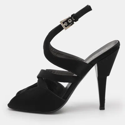 Pre-owned Prada Black Satin Ankle Strap Sandals Size 38
