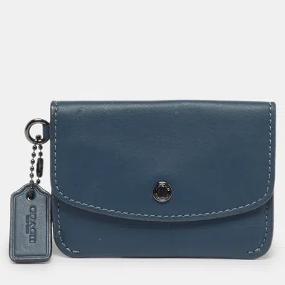 Pre-owned Coach Blue Leather Edgestain Card Case Pouch