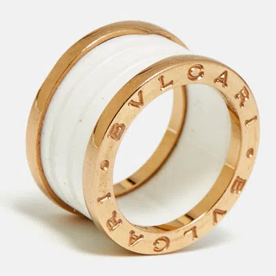 Pre-owned Bvlgari B.zero1 4-band White Ceramic 18k Rose Gold Ring Size 50