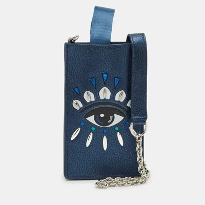 Pre-owned Kenzo Metallic Blue Leather Eye Studded Phone Crossbody Bag