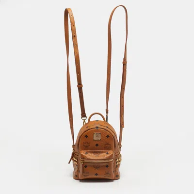 Pre-owned Mcm Cognac Visetos Coated Canvas And Leather Mini Stark Studs Backpack In Brown