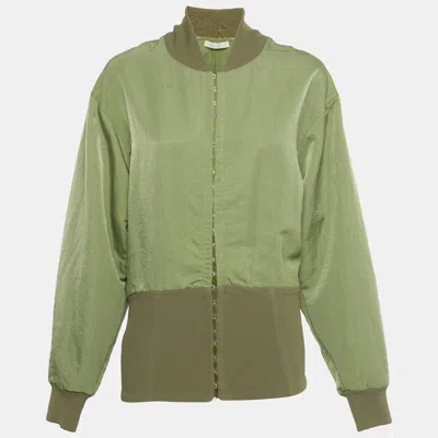 Pre-owned Dion Lee Green Ribbed Hem Nylon Hook Front Jacket M