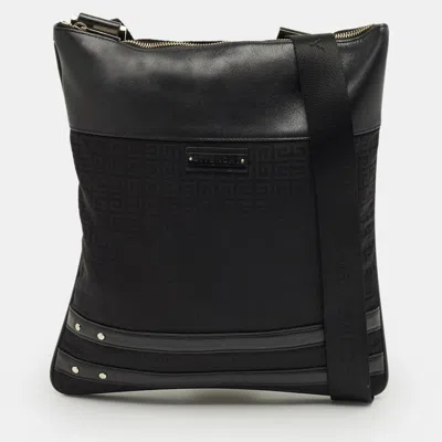 Pre-owned Givenchy Black Monogram Fabric And Leather Flat Messenger Bag