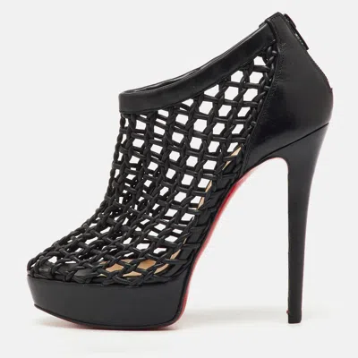 Pre-owned Christian Louboutin Black Leather Coussin Platform Ankle Booties Size 37