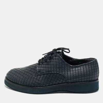 Pre-owned Giorgio Armani Navy Blue Woven Leather Low Top Sneakers Size 40