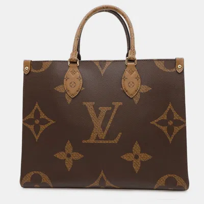 Pre-owned Louis Vuitton Tote Bag Monogram Reverse Giant On The Go Mm In Brown