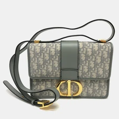 Pre-owned Dior Christian   Cd Logo Montaigne Oblique Green/grey Canvas Leather Shoulder Bag
