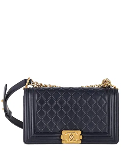 Pre-owned Chanel Blue Calfskin Leather Medium Old Boy Shoulder Bag (authentic Pre-loved)