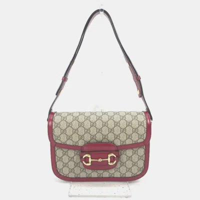 Pre-owned Gucci Gg Supreme Horsebit 1955 Shoulder Bag Beige Canvas/leather In Sand