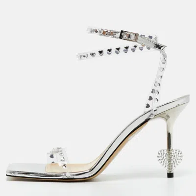 Pre-owned Mach&mach Transparent Pvc Heart Crystal Slingback Sandals Size 38.5