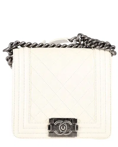 Pre-owned Chanel White Leather Small Square Boy Flap Bag (authentic Pre-loved)