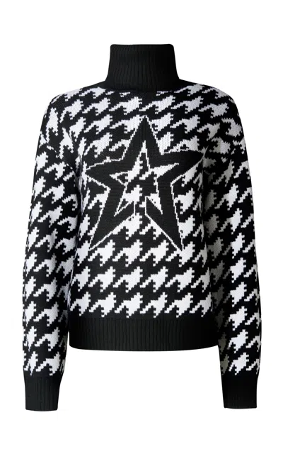 Perfect Moment Oversized Houndstooth Merino Wool Turtleneck Sweater In Multi