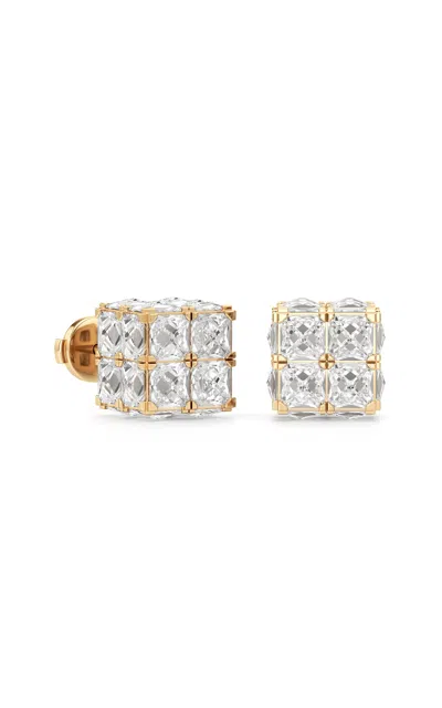 Unsaid Armor 18k Yellow Gold Diamond Cube Earrings In Silver