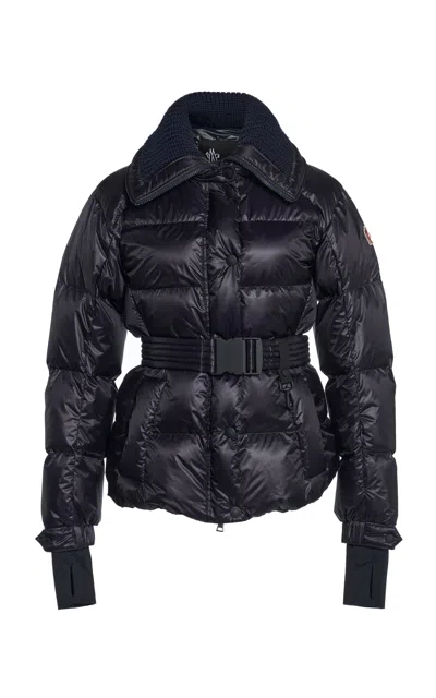 Moncler Puffer Jacket With Belted Waist And High Collar In Black
