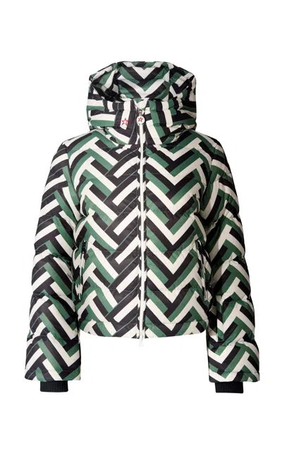 Perfect Moment Polar Flare Quilted Printed Down Ski Jacket In Green