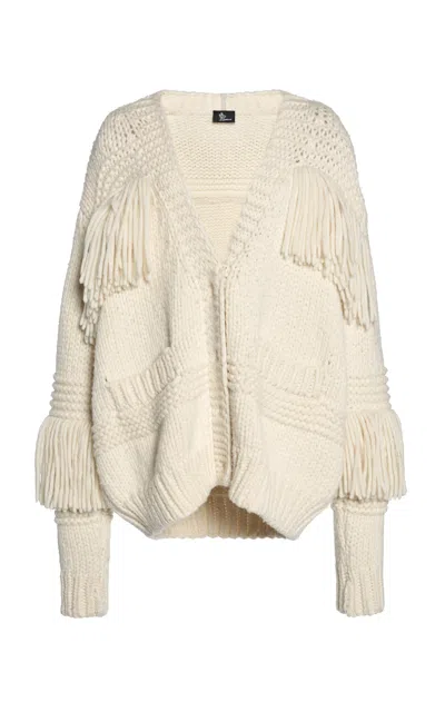 Moncler Grenoble Fringe Trim Wool Blend Cardigan In White