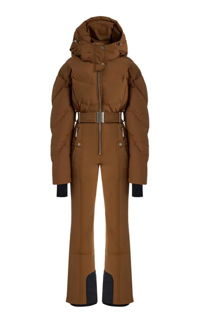 Cordova Ajax Belted Hooded Quilted Down Ski Suit In Brown