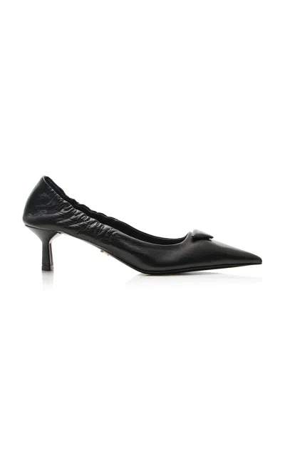 Prada Pointed Toe Kitten Heel Pumps With Ruched Detail In Black