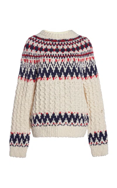 Moncler Grenoble Geometric Jacquard Wool Blend Jumper In White