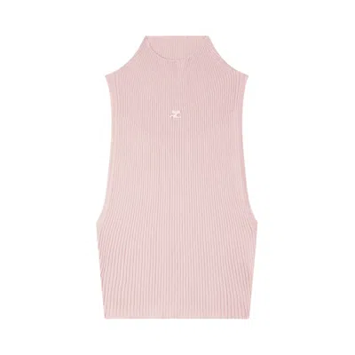 Pre-owned Courrèges Mockneck Light Rib Top 'salt Pink' | Women's Size M