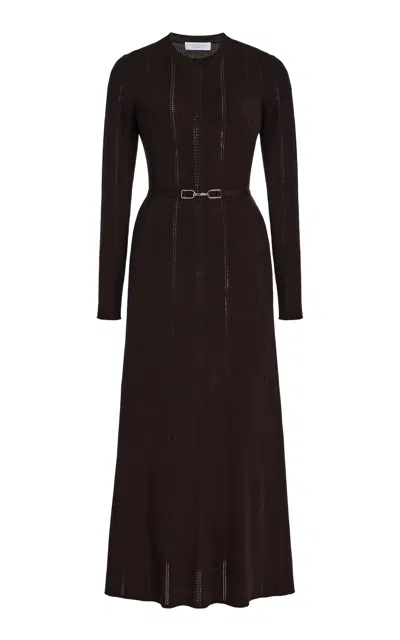 Gabriela Hearst Imagene Ribbed Long-sleeve Midi Dress With Belt In Brown