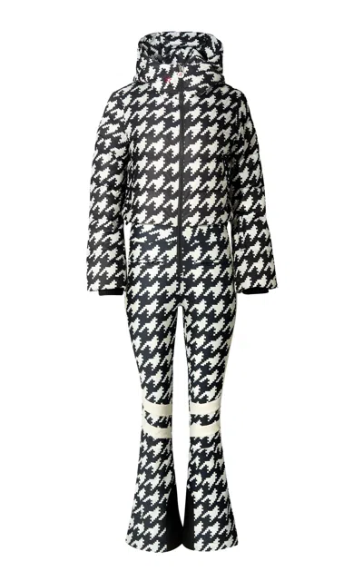 Perfect Moment Polar Flare Houndstooth Down Ski Suit In Black