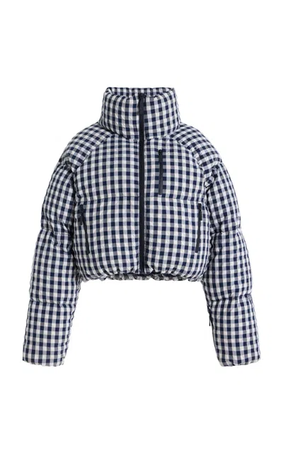 Cordova Womens Indigo Gingham Cortina Vichy Shell Puffer Jacket In Blue