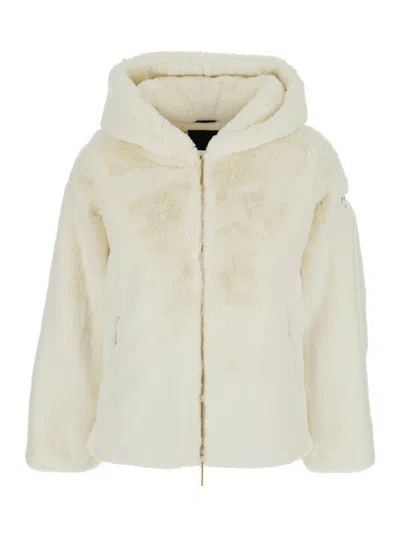 Tatras Yumola White Jacket With Drawstring Hood And Logo Patch On The Sleeve In Ecofur Woman In White