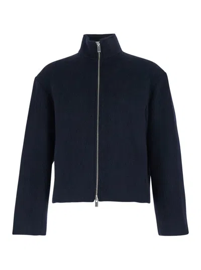 Tonywack Blue Jacket With High Neck And Dropped Shoulders In Wool Man In Blue
