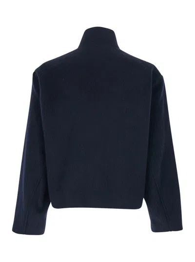 Tonywack Blue Jacket With High Neck And Dropped Shoulders In Wool Man In Blue