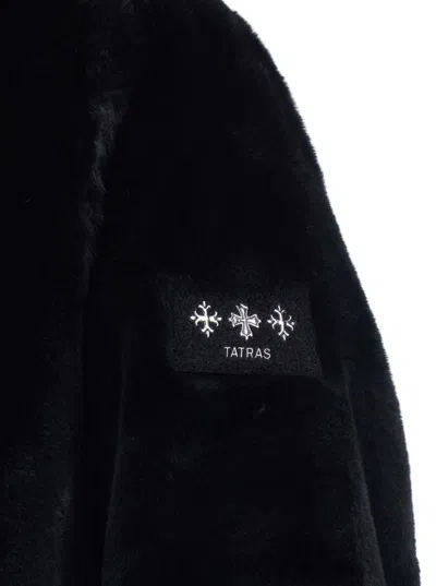 Tatras Black Hooded Jacket With Drawstring And Logo Patch On The Sleeve In Faux Fur Man In Black