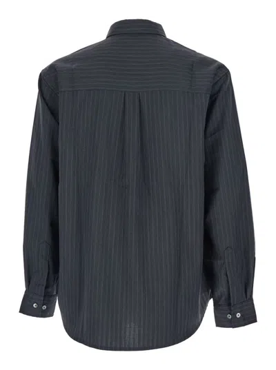 Tonywack Grey Pinstriped Shirt With Pointed Collar In Wool Blend Man In Blue