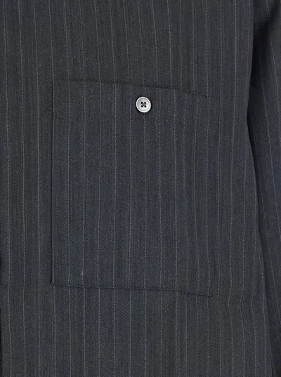 Tonywack Grey Pinstriped Shirt With Pointed Collar In Wool Blend Man In Blue