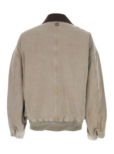 Wooyoungmi Beige Jacket With Contrasting Collar And Distressed Effect In Cotton Blend Man In Brown