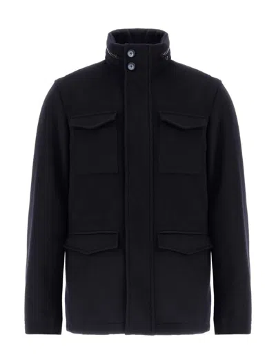 Herno Wool Cashmere And Ecoage Field Jacket In Blue