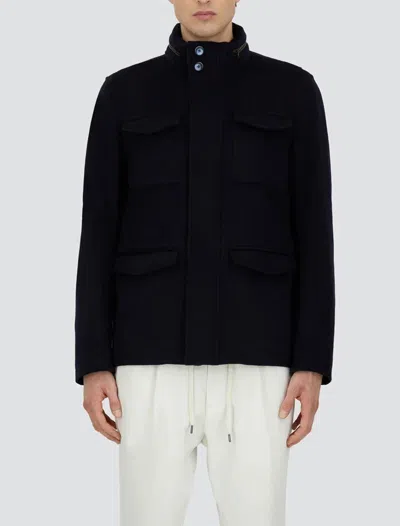 Herno Wool Cashmere And Ecoage Field Jacket In Blue