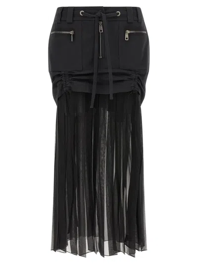 Dolce & Gabbana Black Skirt With Pleated Design And Drawstring Waist In Silk Blend Stretch Woman In Black