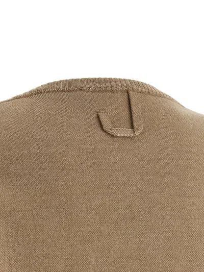 Jacquemus Le Gilet Doppio Beige Cardigan With Round Neck And Ribbed Trims In Wool Blend Stretch Woman In Neutral