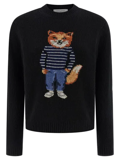 Maison Kitsuné Fox-motif Wool Sweater In Black