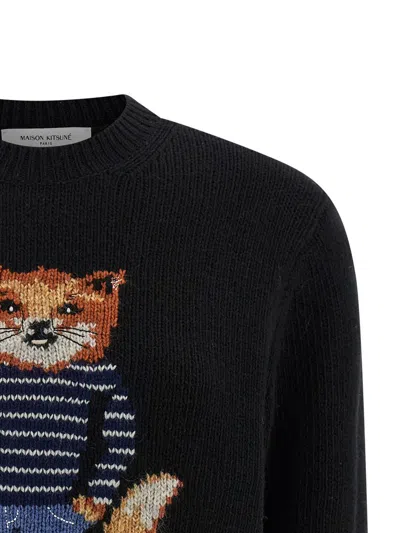 Maison Kitsuné Fox-motif Wool Sweater In Black