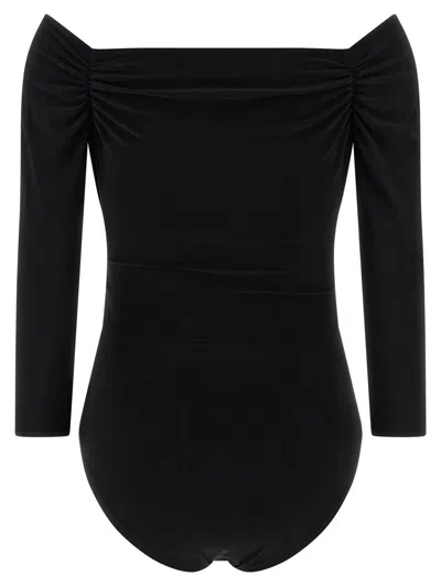 Norma Kamali Black Bodysuit With Sweetheart Neckline In Tech Fabric Stretch Woman In Black