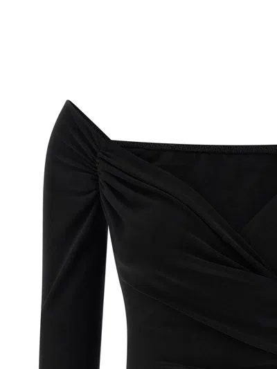 Norma Kamali Black Bodysuit With Sweetheart Neckline In Tech Fabric Stretch Woman In Black