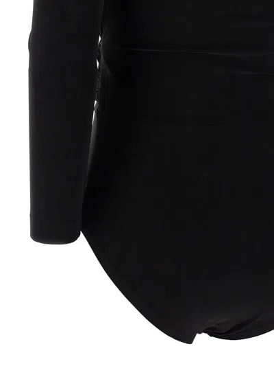 Norma Kamali Black Bodysuit With Sweetheart Neckline In Tech Fabric Stretch Woman In Black